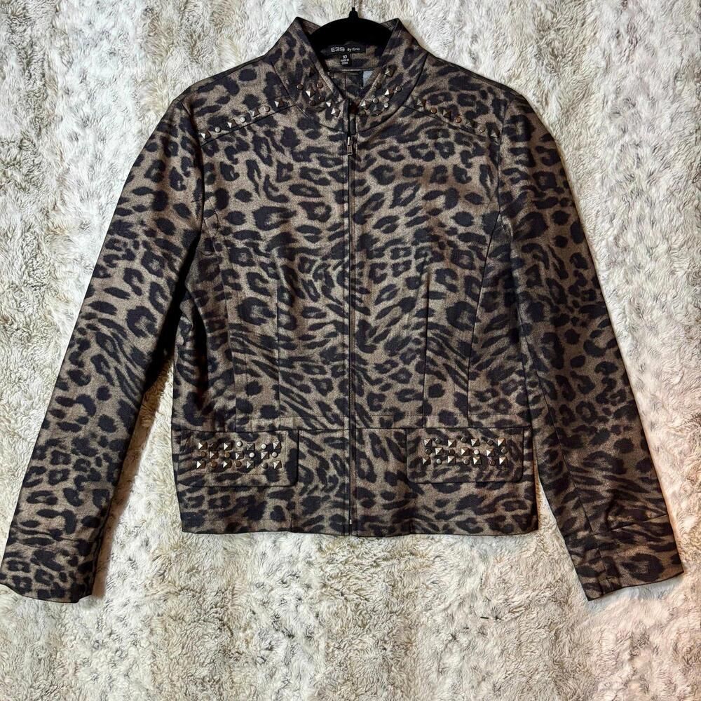 E39 by Eric Leopard studded zip up jacket military style women’s 10 medium